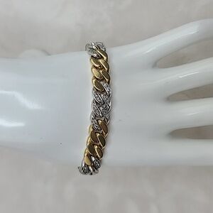Vintage 18K Yellow Gold Men's Miami Cuban Link Round Cut Pave Diamonds Bracelet